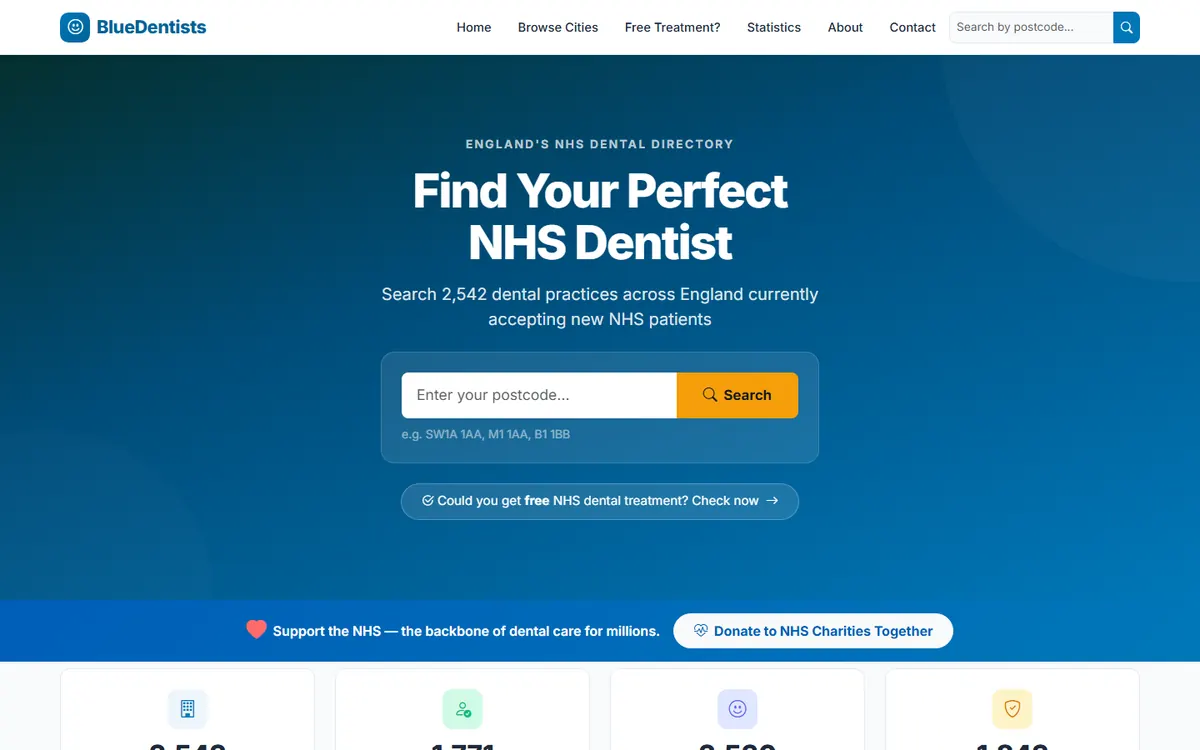 The BlueDentists homepage (bluedentists.co.uk)