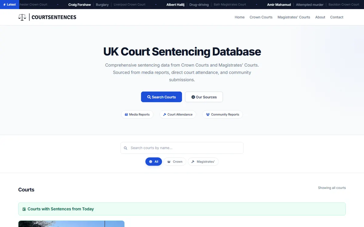 The Court Sentences homepage (courtsentences.co.uk)