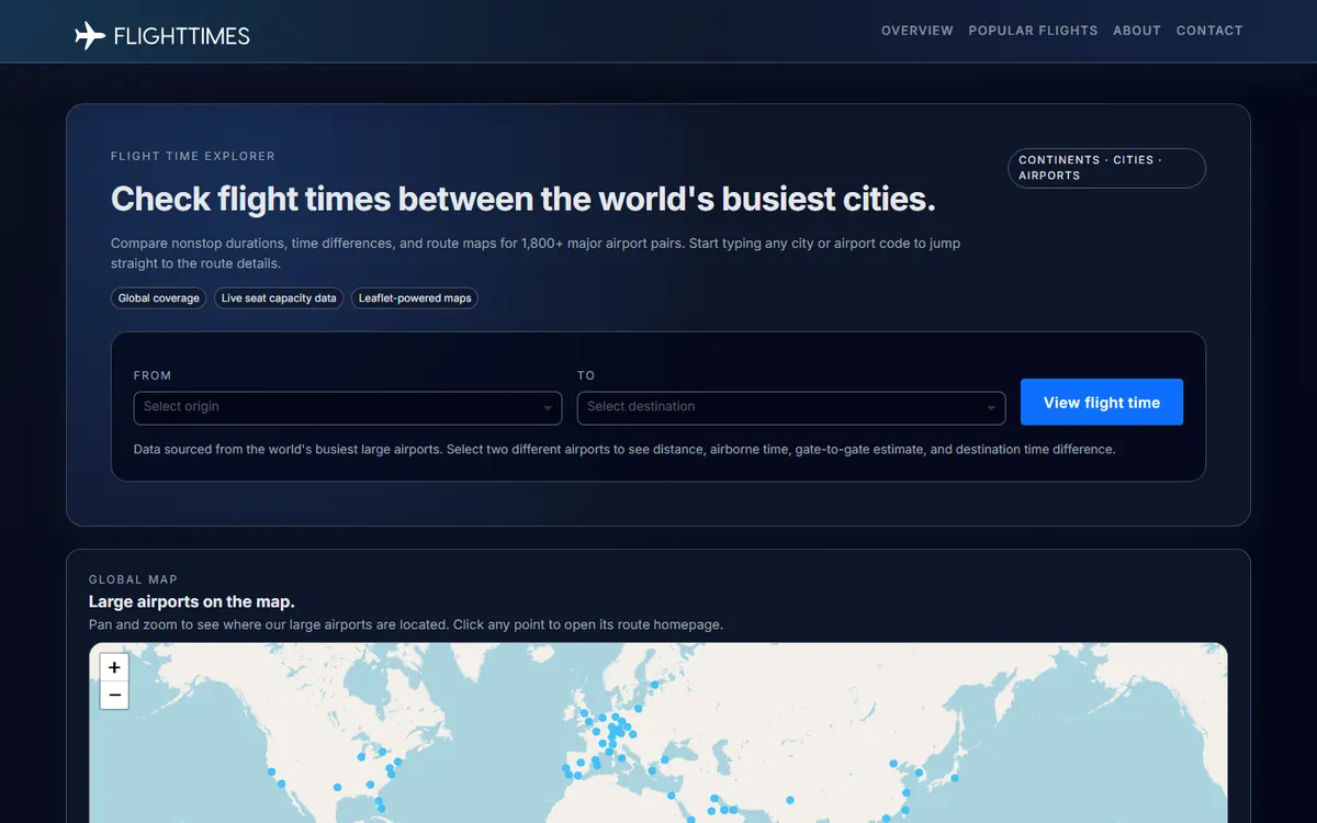 The Flight Times homepage (flighttimes.net)