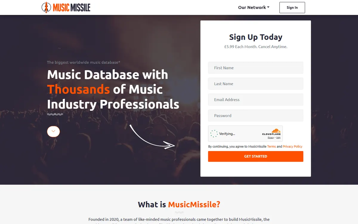 The MusicMissile homepage (musicmissile.com)