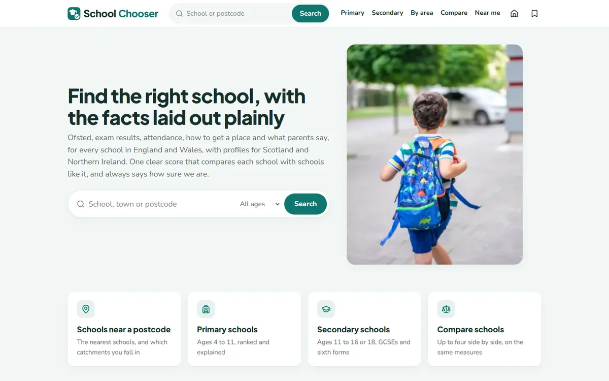 The School Chooser homepage (schoolchooser.co.uk)