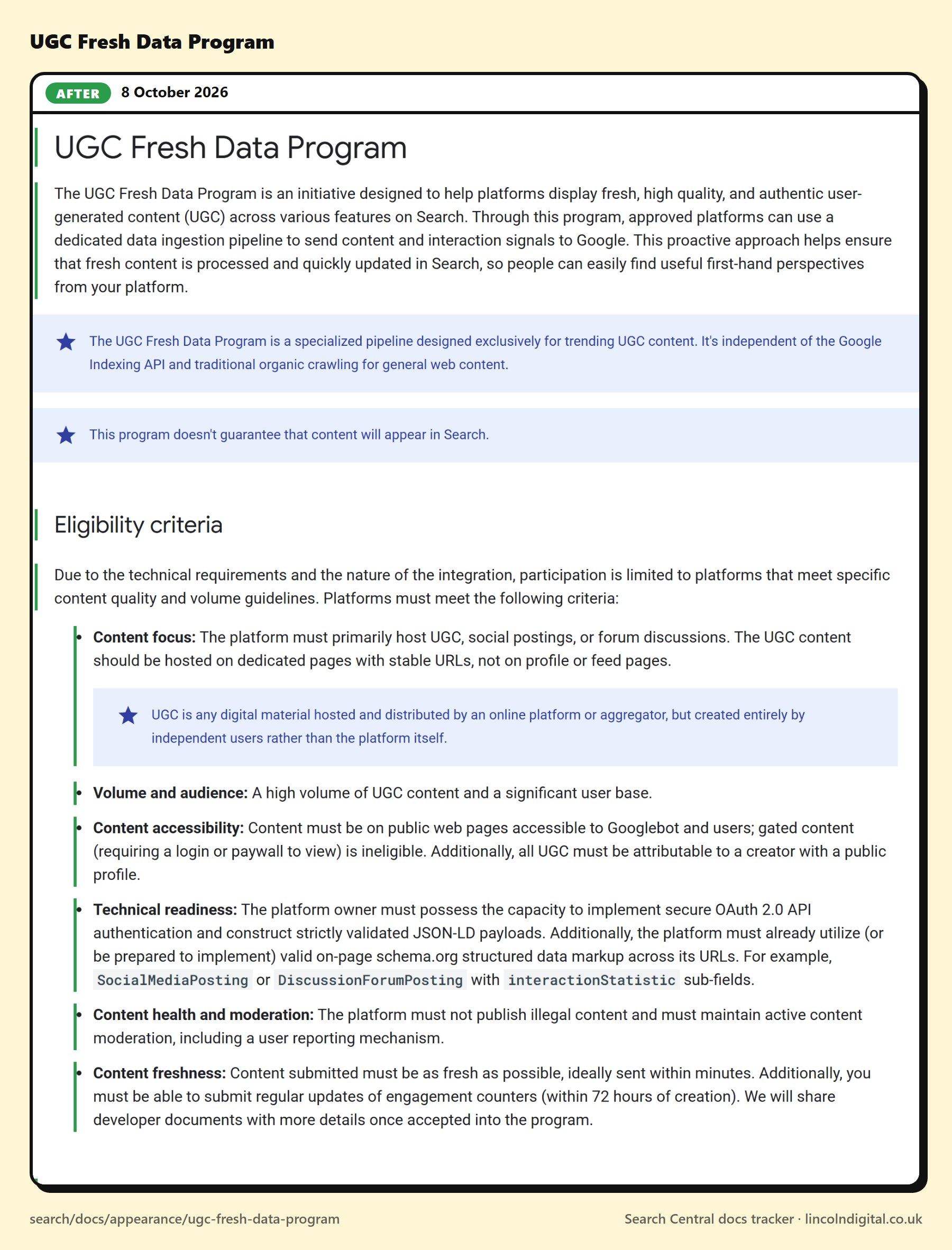 Before and after on Google's "UGC Fresh Data Program" page